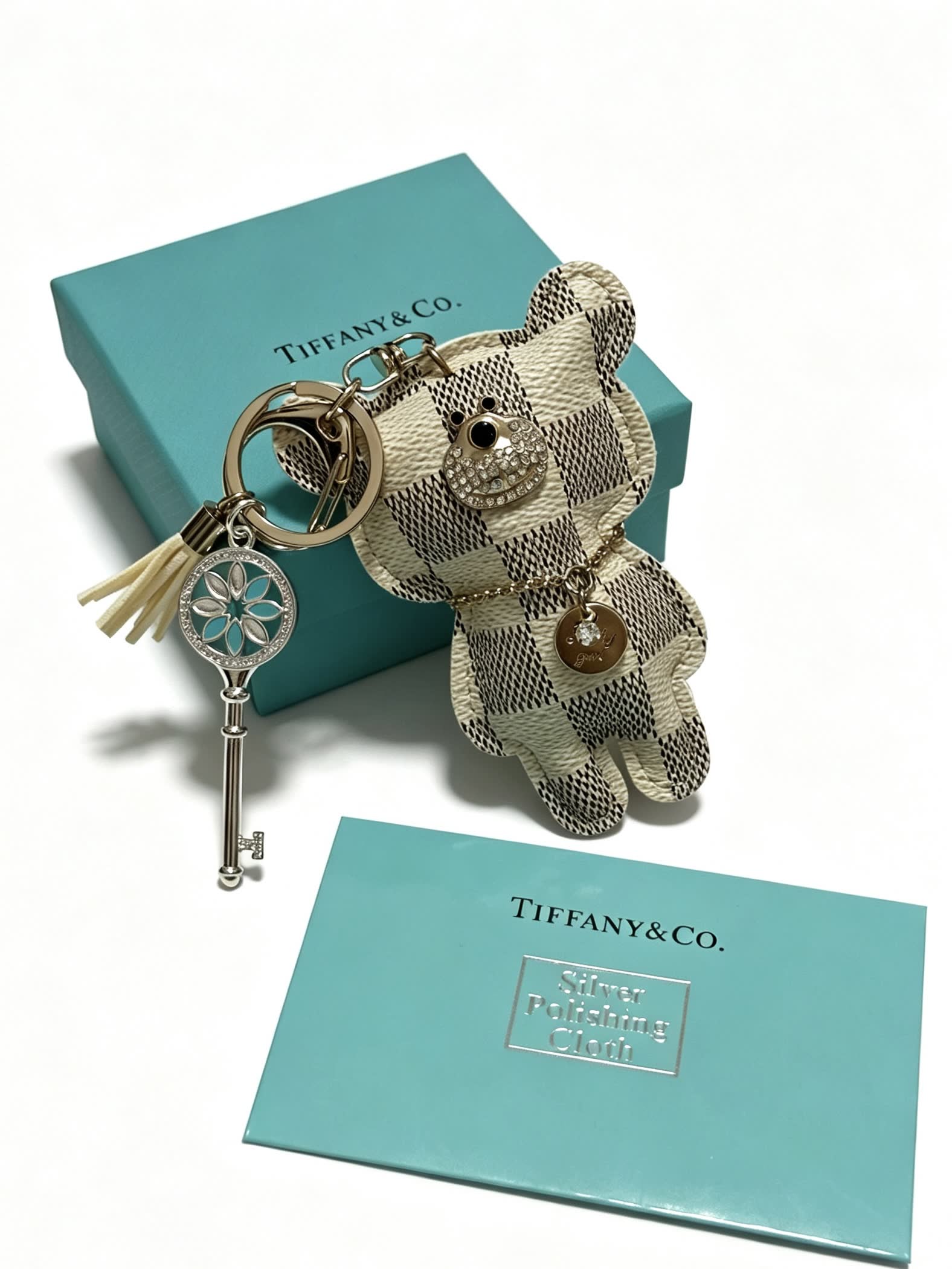 Tiffany & Co. Bear Keychain with Silver Key and Tassel
